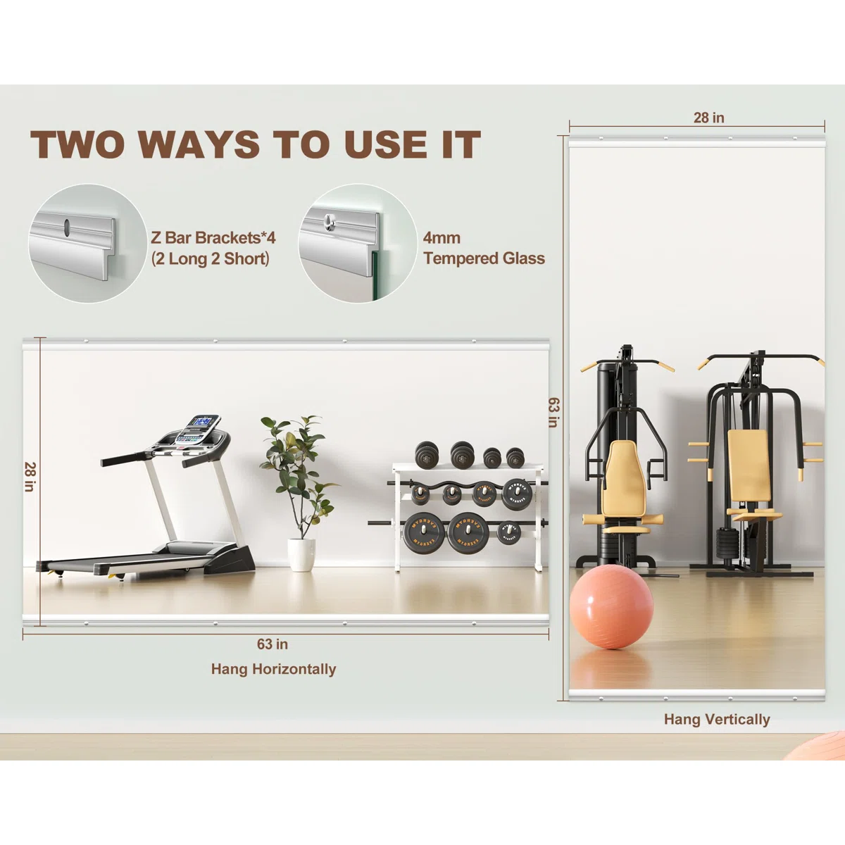 Full Length Rectangle Wall Mirror Home Gym Mirror Dance Studio Mirror - Image 3