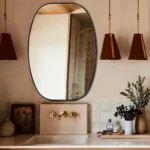 Oval Bathroom Mirror, Brushed Aluminum Alloy Frame Vanity Wall Mirror For Bedroom
