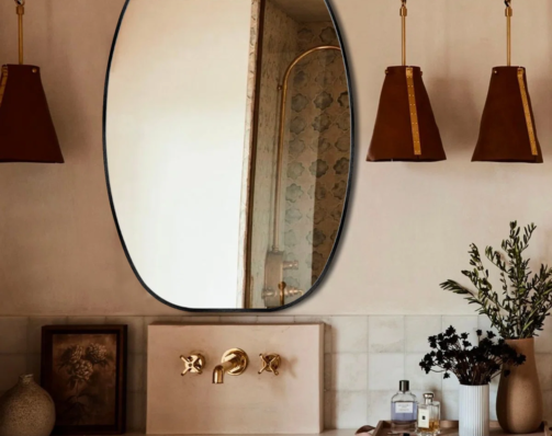 Oval+Bathroom+Mirror,+Brushed+Aluminum+Alloy+Frame+Vanity+Wall+Mirror+For+Bedroom,+Living+Room,+Hanging+Or+Leaning+Horizontal+Or+Vertical-1423905676-1423905677