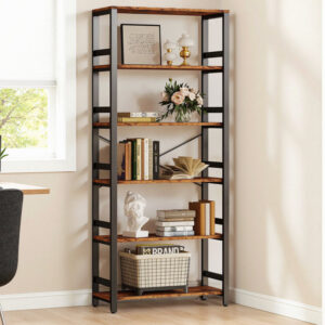 Bookshelf, 31.5In Wide Shelf 6 Tier Bookcase, 110Lbs/Shelf Industrial Bookshelves