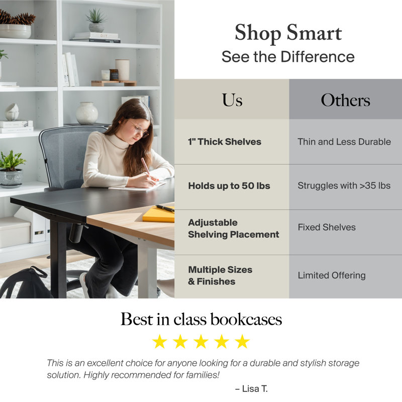 Doyno Tall 5 Shelf Bookcase, Storage and Display Bookshelf for Home Office and Living Room - Image 4