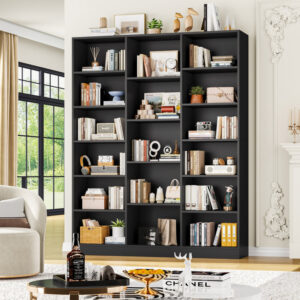 Wakil 74"H X 59"W 6-Tier Large Wood Storage Bookcase