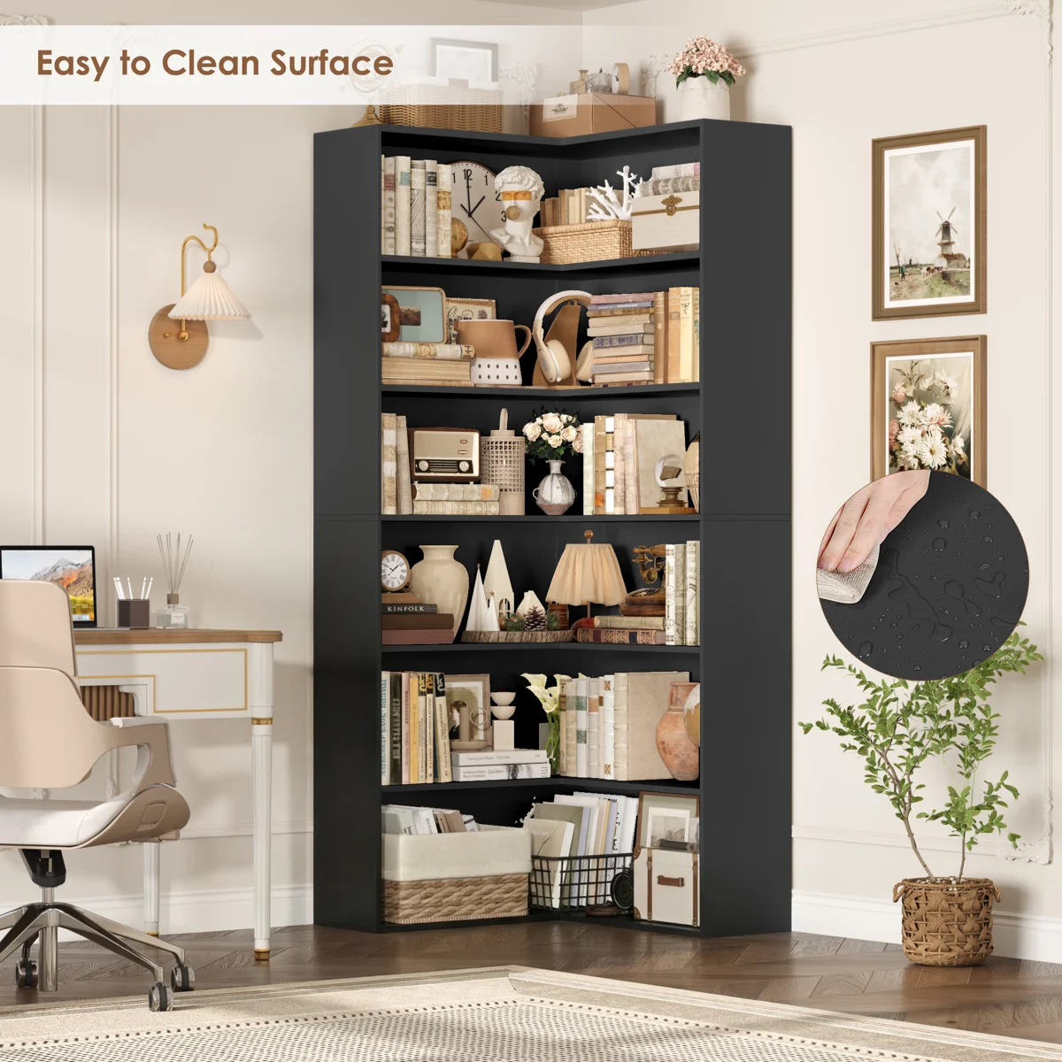 73.5" H Corner Bookcase 6 Tier L-shaped Bookshelf - Image 2