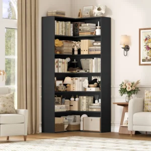 73.5" H Corner Bookcase 6 Tier L-shaped Bookshelf