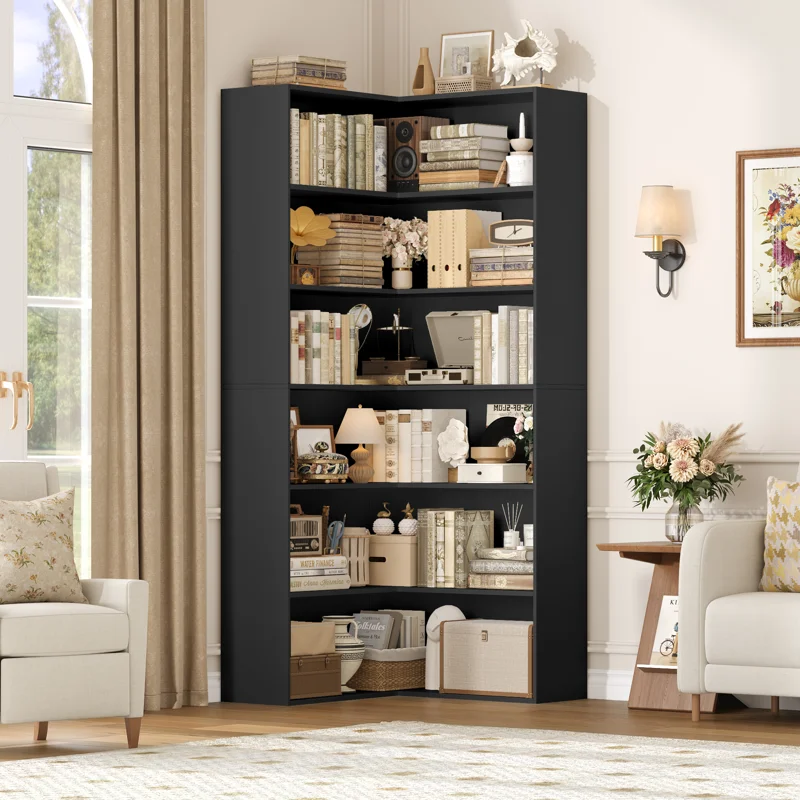 73.5" H Corner Bookcase 6 Tier L-shaped Bookshelf